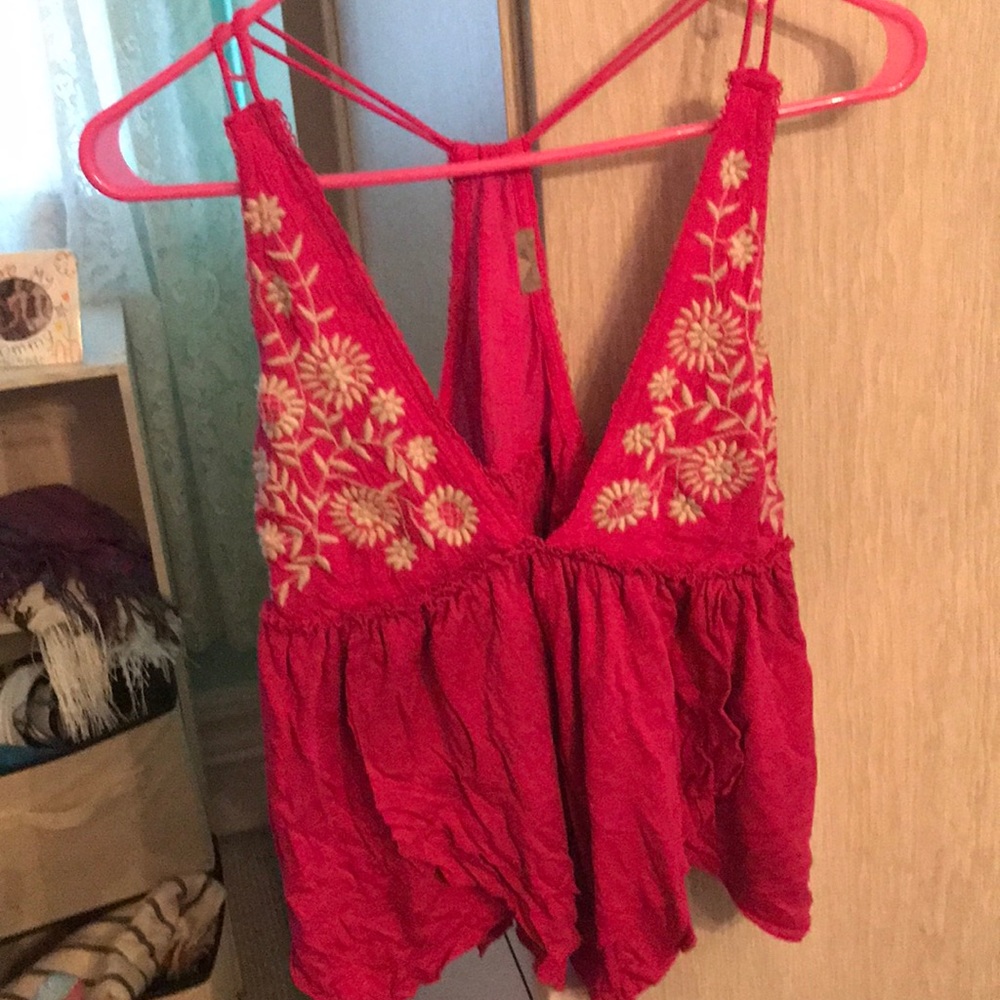 pink floral embroidered flowy top